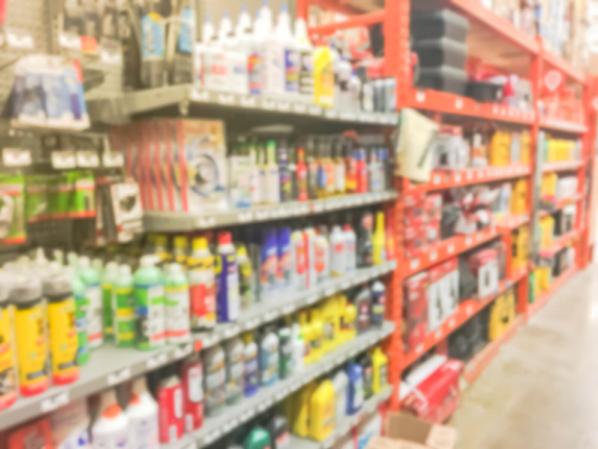 home improvement products on shelf in store