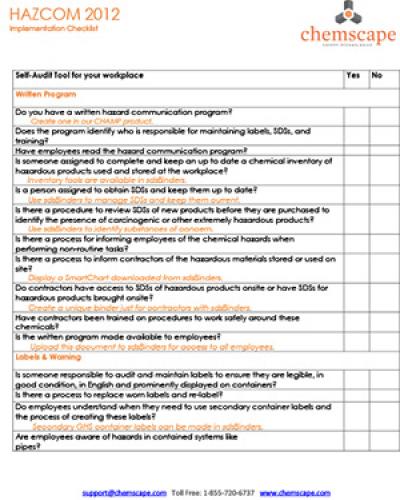 HazCom 2012 Implementation Checklist